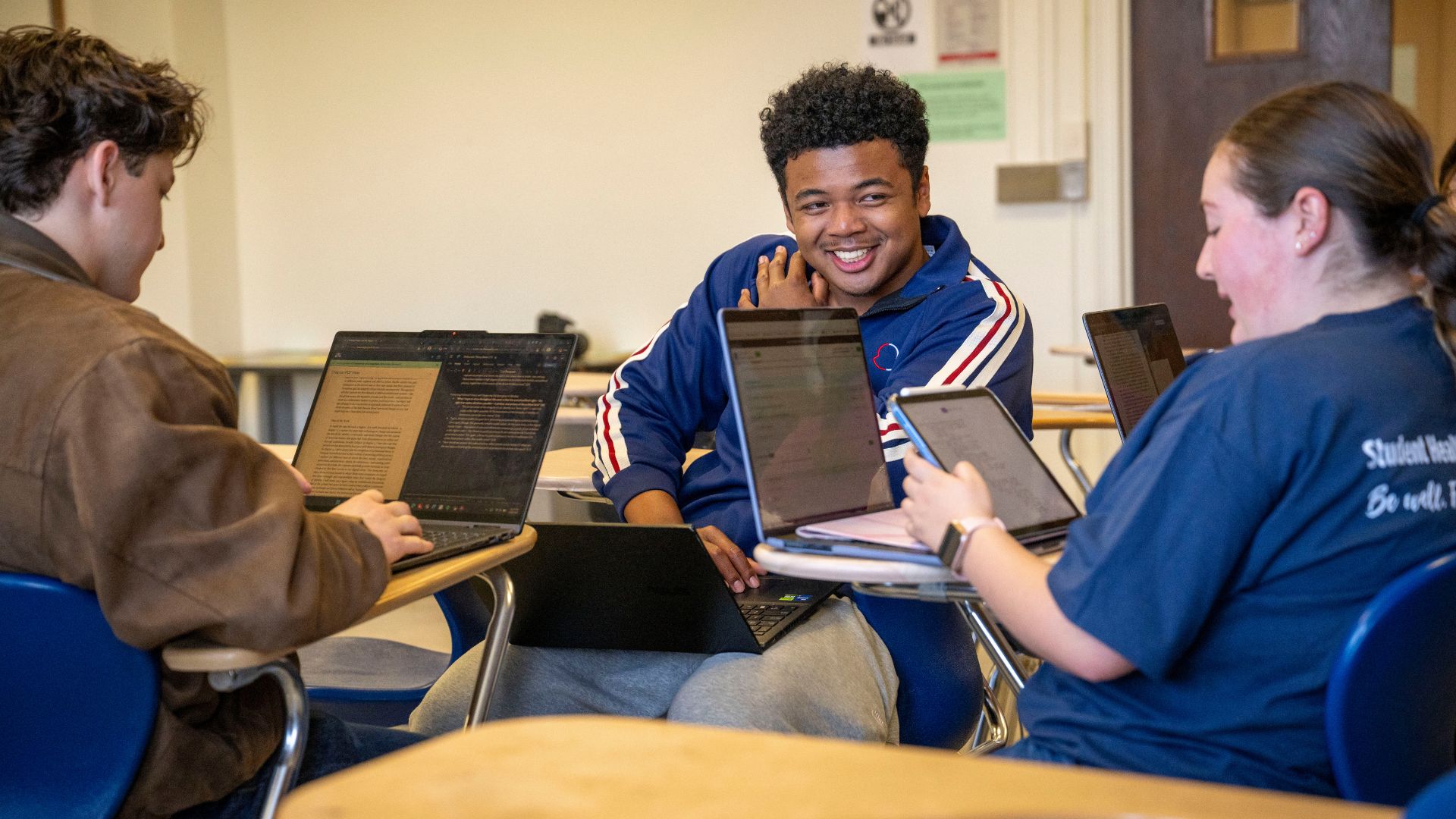 Students in Beach Hall working on a group project